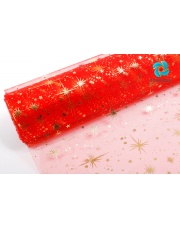 Organza ornament czerwony+złoto 39cm